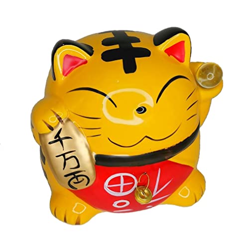 lachineuse - Katze Maneki Neko gelb – Figur Figur japanische Katze Glücksbringer – Objekt Kawaii Deko – Lucky Cat Porzellan 15,5 cm – süße asiatische Katze – Glück, Glück und Glück von lachineuse