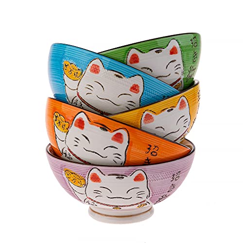 lachineuse - Japanisches Schalen-Set Maneki Neko Design – 5 traditionelle Reisschalen Ø 11,5 cm – 275 ml – Katze Nippon Glücksbringer – japanische Deko – Geschenkidee lachineuse - Japanisches Schalen-Set Maneki Neko Design – 5 traditionelle Reisschalen Ø 11,5 cm – 275 ml – Katze Nippon Glücksbringer – japanische Deko – Geschenkidee von lachineuse