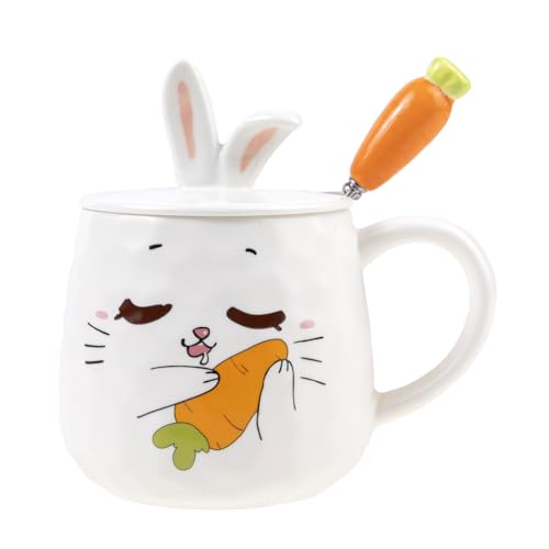 lachineuse Tasse aus der Kollektion Hase – Verliebtes Kaninchen – mit Deckel und Löffel – Fassungsvermögen: von lachineuse