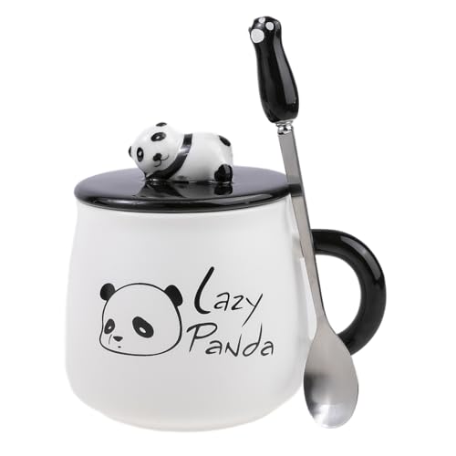 lachineuse Tasse aus der Kollektion Panda – fauler Panda – mit Deckel und Löffel – Fassungsvermögen: von lachineuse