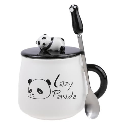 lachineuse – Lazy Panda-Kollektion Tasse – 425 ml – 3D-Panda-Deckel, Pfotenlöffel – Porzellan, Metall – Kaffee, Tee, Schokolade, Cappuccino – originelle Geschenkidee – China, Asien von lachineuse