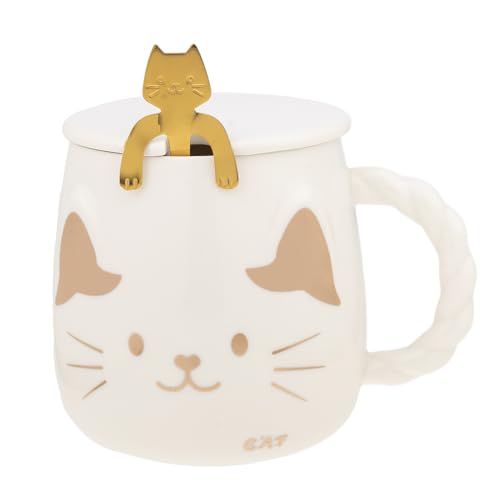 lachineuse Tasse mit japanischer Katze – Weiß – mit Deckel und Löffel von lachineuse