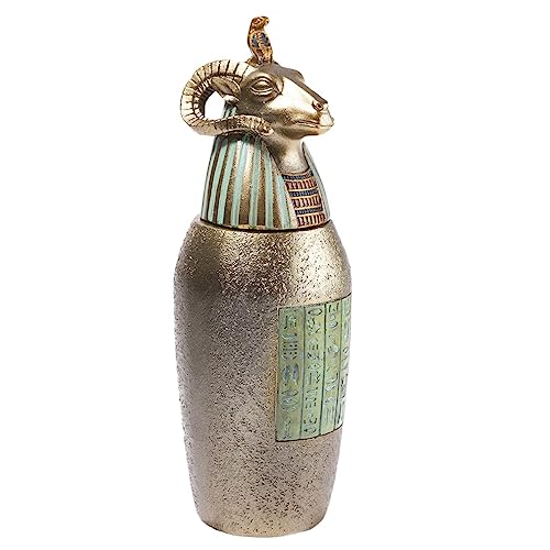 lachineuse - Vase Canope Hapi – Ägyptische Vase, dekorativ, 21 cm – Deko-Objekt Ägypten Antike – Statue Figur Figur Figur Widderkopf – Geschenkidee Deko Box Urne – Farbe Bronze Gold von lachineuse