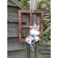 Fensterdeko Frühling Türdeko Dekohänger Fensterhänger Dekofenster Rosa 35cm Holzfenster von laciotadeko