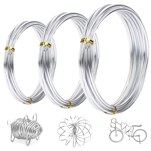 3 Rollen Basteldraht 1/1.5/2mm x 10m, Draht zum Basteln Schmuckdraht Aluminiumdraht Bindedraht Modellierdraht Draht Rostfrei Aluminiumdraht, Silberdraht (10 m/Rolle) von laeeyin