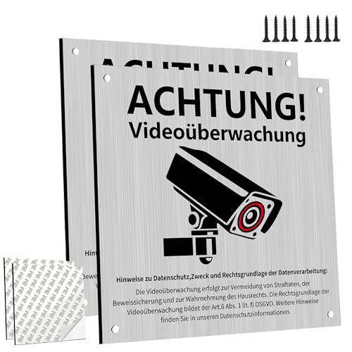 2 Stück Schild Videoüberwachung Mit DSGVO Hinweis,15x15 cm Schild Videoüberwachung Privatgrundstück Kameraüberwachung Achtung Mit Selbstklebend von laeeyin