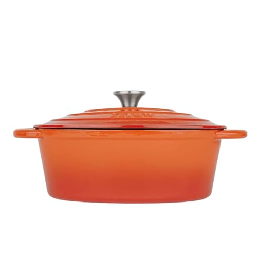 Lätt Home Cocotte Gusseisen, emailliert, Orange, oval, 29 x 21 x 11 cm, 3,85 l, elegant, robust, speziell für Induktion und für alle Herdarten geeignet von lätt Home