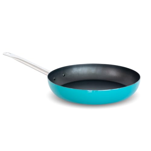 lätt Home Antihaft-Pfanne aus emailliertem Stahl, Türkis, 24 cm, geeignet für Induktion, Glaskeramik, Gas und Backofen. Gesund frei von PFOA. Sparen Sie bis zu 50 % Energie. von lätt Home