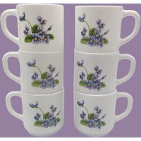 6 Arcopal Espressotassen Mit Vintage Violets France Dekor von lafabrikduherisson