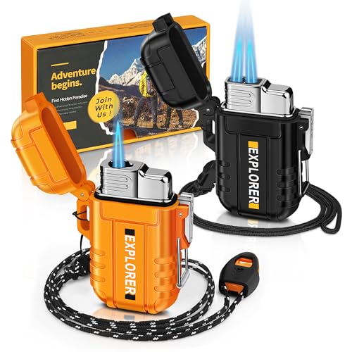 Lafagiet 2 Stücke Jet Feuerzeug, Eine & Zwei Jet Flamme, Winddicht, wasserdicht, Butan Gas Refill Feuerzeuge Multipack für Kerzen, Kocher (NO Gas) von lafagiet