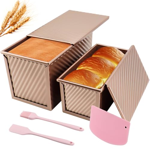 lafo Brotbackform mit Deckel, rechteckig Roségold, Toastbrot Backform Set, 2 Stücke mit Deckel und 3-teiligem Spatelwerkzeug, Brot backen Zubehör für Brot, Kuchen von lafo