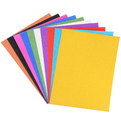 10 Blatt Bunt Glitzerpapier, A4 10 Farben Bunt Glitzer Papier, 20 x 30 cm, Glitterkarton zum Basteln und Gestalten von lafomukea