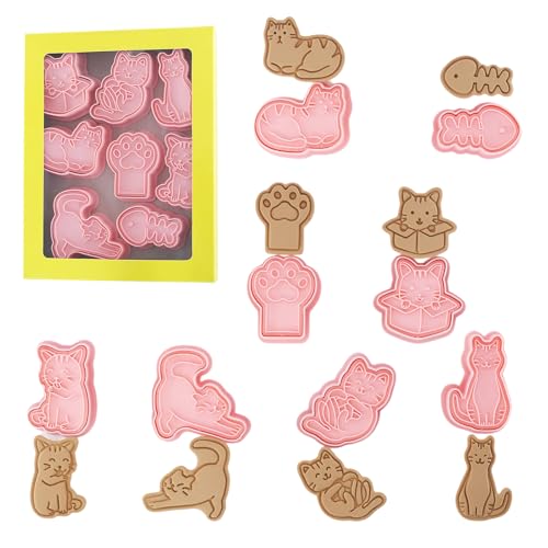 8 Stück Plätzchenausstecher, Plätzchenausstecher Katze, Ausstechformen Katze Plastik, Plätzchen Ausstecher 3D, Keksausstecher Kinder von lafomukea