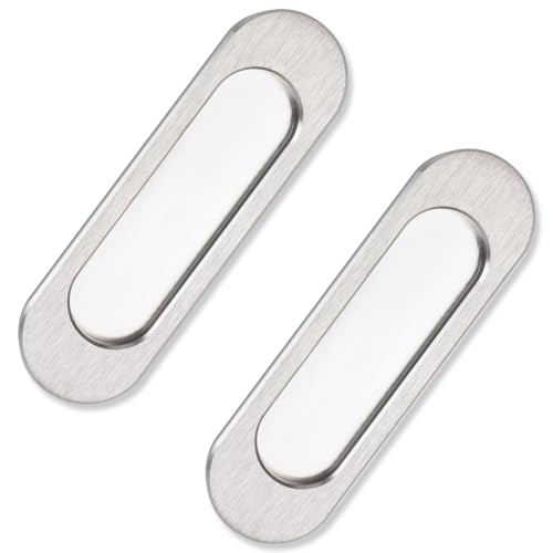 lafomukea 2 Stück Selbstklebende Türgriffe, Selbstklebende Ovale Schiebetürgriffe, Verdeckter Griff aus Aluminiumlegierung für Schiebetüren mit Starkem Kleber(Silber) von lafomukea