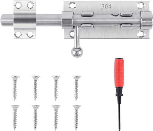 lahnao 304 Edelstahl Türriegel, 16cm Verdicktes Riegelschloss mit Stellschraube und Schraubendreher, Stabiler Schlossriegel, Sicheres Schieberiegel für Alle Innen- und Außentüren von lahnao