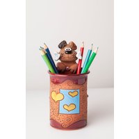 Handgemachter Stiftehalter Aus Keramik, Hundedesign, Stiftebox Mit Lustigen Tieren, Weihnachtsgeschenk Für Kinder Zum Ordnen von laisvojiforma