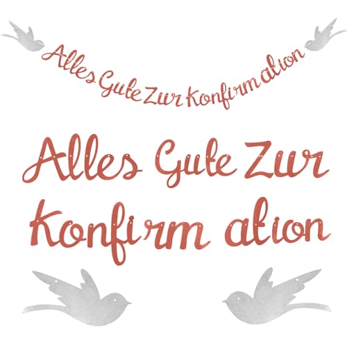 lakigoes Alles Gute zur Konfirmation Girlande,Glitzernde Papier-Buchstabenkette mit Vögeln Deko Taufe Konfirmation Papiergirlande, Dekoration für Mädchen Jungen, Hochzeit, Taufe Party(Rosa) von lakigoes