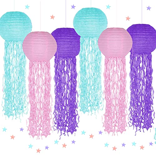 Papierlaterne Laterne Deko,6 Stück Quallen Papierlaternen Ozean Lampions Lampenschirm Meerjungfrau Geburtstag Deko,Ozean Thema Party Lieferungen für Kinder Thema Party (Lila) von lakigoes