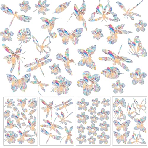 Prisma-Fensteraufkleber Vogelschutz,42 Stück Regenbogen Fensterfolie,Vogelschläge 3D Fensterfolie Regenbogeneffekt Regenbogen Fenster Sticker Anti-Kollisions-Aufkleber,Vogelschutz Aufkleber Fenster von lakigoes