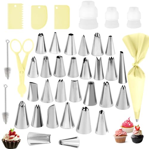 Spritzbeutel Mit Tüllen Profi Set,Set 38 teilig Profi Edelstahl, Edelstahl Spritztüllen Set für Kuchen, Torten, Keksen-Dekoration, Wiederverwendbar von lakigoes
