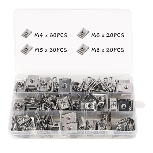 LALAGO 100 Stück Blechmutter, M4 M5 M6 M8 Blechmuttern Sortiment Set, Edelstahl Blechmutter Clip, U-Typ Clip Mutter, Gewinde Clip Mutter Set, Blechmuttern Schnappmutter Set mit Aufbewahrungsbox LALAGO 100 Stück Blechmutter, M4 M5 M6 M8 Blechmuttern Sortiment Set, Edelstahl Blechmutter Clip, U-Typ Clip Mutter, Gewinde Clip Mutter Set, Blechmuttern Schnappmutter Set mit Aufbewahrungsbox von lalago