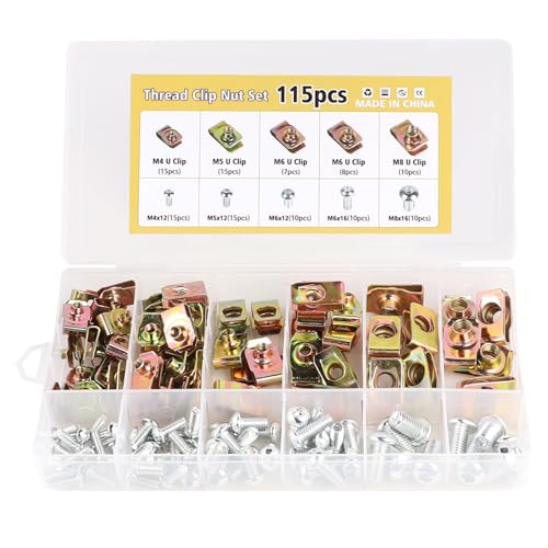 LALAGO 115 Stück Blechmuttern Gewinde, M4 M5 M6 M8 Gewinde Clip Mutter Set, U-Typ Blechmuttern mit Schrauben Set, Schnappmutter Set, Kfz Schraube Mutter Clip Kit, Clipmuttern für Auto Motorrädern LALAGO 115 Stück Blechmuttern Gewinde, M4 M5 M6 M8 Gewinde Clip Mutter Set, U-Typ Blechmuttern mit Schrauben Set, Schnappmutter Set, Kfz Schraube Mutter Clip Kit, Clipmuttern für Auto Motorrädern von lalago
