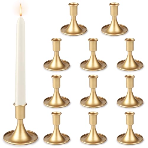 LALAGO 12stk. Metall Kerzenständer Kerzenhalter, Gold Stabkerzen Stabkerzenhalter, Kerzeneinsätze Kerzenhaltersets für Hochzeit Thanksgiving Weihnachten Deko (Gold) von lalago