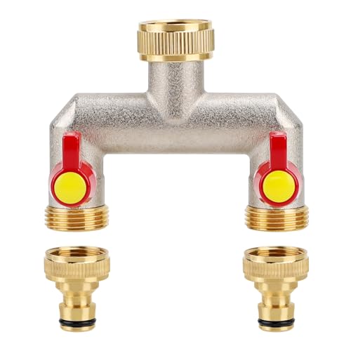 LALAGO 2-Wege Wasserhahn，Gartenschlauch 3/4 zoll Adapter, Garten Verteiler Wasserverteiler, Schlauch Adapter 2fach，2 Schlauch Wasserhahn Adapter für Garten Bewässerung von lalago