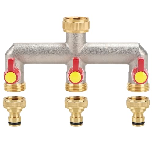LALAGO 3-Wege Messing Wasserhahn Verteiler für Gartenschlauch - Wasserdurchflussregulierung, 3/4 Zoll Schlauch Adapter, Garten Wasserverteiler von lalago