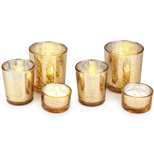 LALAGO 6 Kit Teelichtgläser,Gold Glas Gefleckt Teelichthalter，Teelichthalter für Teelicht Deko Weihnachten Tischdeko Hochzeit（Gold） von lalago