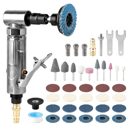LALAGO Druckluftschleifer Set 90°,Druckluft Exzenterschleifer, Winkelschleifer,Stabschleifer Druckluft mit 50mm Korundsandscheibe,80 mesh Luftklappe, Wollrad-Sandscheibe, Polierkopf von lalago