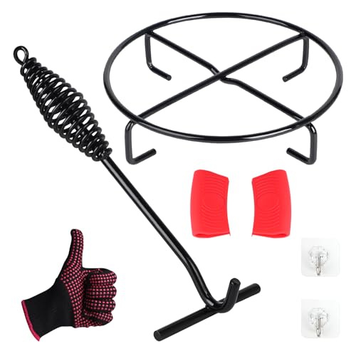 LALAGO Dutch Oven Untersetzer, Ø 20 cm Ständer, Untergestell, Deckelheber Haken, Feuertopf Deckelheber, Mit Isolierhandschuhe, Für Potjie, Kessel, Töpfe von lalago