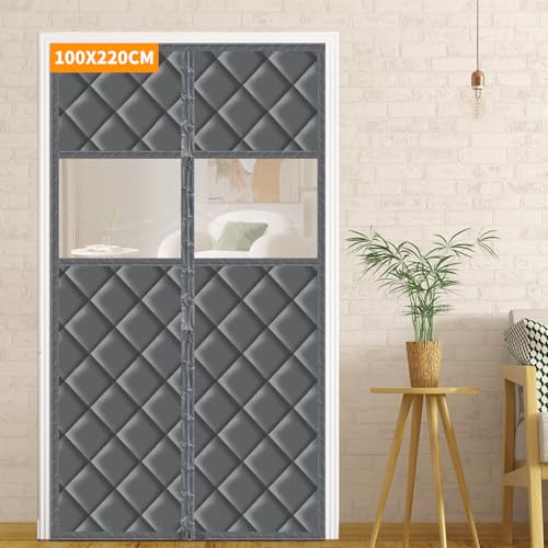 LALAGO Magnet Wärmeschutzvorhang für Türen, 100x220cm Wärmeschutzvorhang, Thermovorhang Kälteschutz, Thermo Türvorhang, Magnet Thermovorhang gegen Kälte und Hitze, Kälteschutz, Winddicht (mit Fenster) von lalago