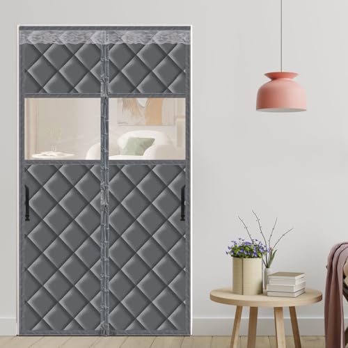 LALAGO Magnet Wärmeschutzvorhang für Türen, 110x220cm Wärmeschutzvorhang, Thermovorhang Kälteschutz, Thermo Türvorhang, Magnet Thermovorhang gegen Kälte und Hitze, Kälteschutz, Winddicht (mit Fenster) von lalago