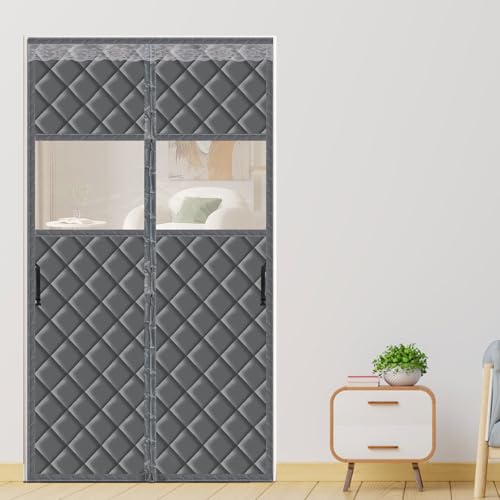 LALAGO Magnet Wärmeschutzvorhang für Türen, 160x220cm Wärmeschutzvorhang, Thermovorhang Kälteschutz, Thermo Türvorhang, Magnet Thermovorhang gegen Kälte und Hitze, Kälteschutz, Winddicht (mit Fenster) von lalago