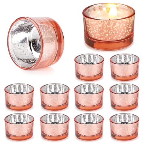 LALAGO Teelichtgläser 12er Set, Gefleckt Teelichthalter Glas, Kerzenhalter Teelichthalter,Kerzengläser für Teelicht Deko Weihnachten Tischdeko Hochzeit（Rosa） von lalago