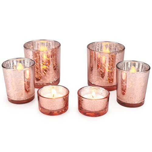 LALAGO Teelichtgläser 6er Set, Gefleckt Teelichthalter Glas, Kerzenhalter Teelichthalter,Kerzengläser für Teelicht Deko Weihnachten Tischdeko Hochzeit（Rosa） von lalago