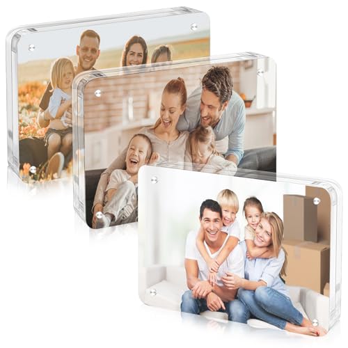lalago 3 Stk. Klare Acrylbilderrahmen Tischbilderrahmen mit abgerundeten Ecken 6 * 9 * 2cm, Acryl Magnetische Bilderrahmen,Acryl Bilderrahmen Fotorahmen, klarer doppelseitiger Display Ständer von lalago