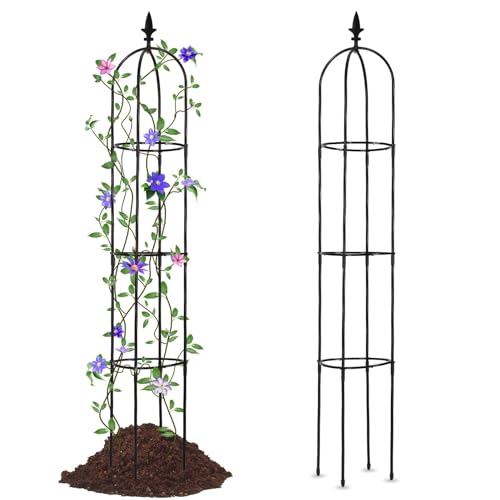 Garten-Obelisk Rankgitter für Kletterpflanzen im Freien, Metall-Pflanzen-Rankhilfe für Topf-Kletterblumen, Gemüserebe, drinnen und draußen, 1,8 m hoch, Rankgitter, schwarz, 1 Stück von lalahoni