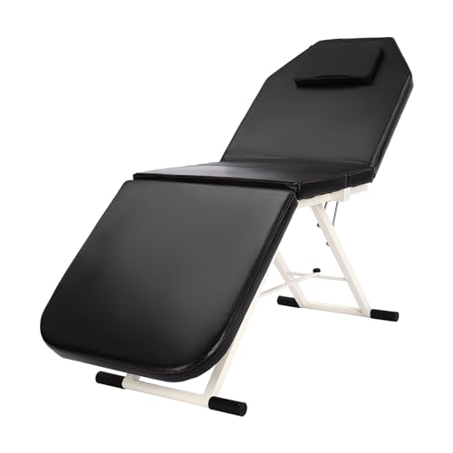 Massageliege Klappbar 3 Zonen Massagetisch Verstellbare Rückenlehnen Massagebank mit Kopfstütze Tragbar Massagebett SPA Salon Bett Tattoo-Tisch (Schwarz) von lalaleny