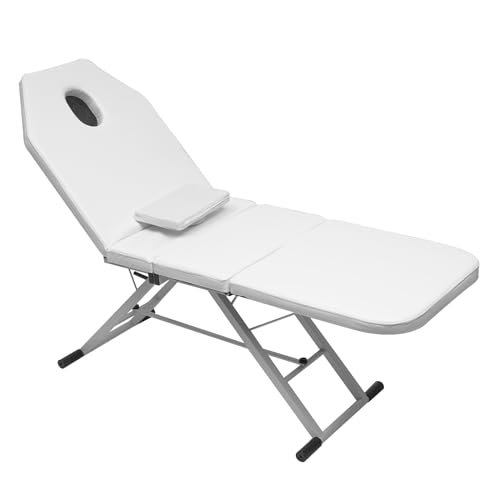 Massageliege Klappbar 3 Zonen Massagetisch Verstellbare Rückenlehnen Massagebank mit Kopfstütze Tragbar Massagebett SPA Salon Bett Tattoo-Tisch (Weiß) von lalaleny