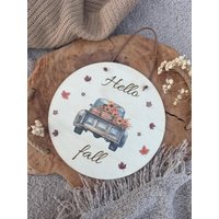 Holzschild „Hello Fall", Herbstdeko, Türschild, Holz von lalovelymakramee