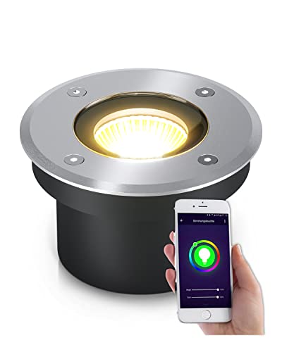 lambado® Flacher LED Bodeneinbaustrahler für Aussen mit RGB Farbwechsel dimmbar - Alexa & Google Home steuerbar per App - Bodenleuchte/Bodenstrahler IP67 aus Edelstahl - Befahrbar & Wasserdicht von lambado