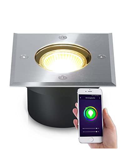 lambado® Flacher LED Bodenstrahler für Aussen mit RGB Farbwechsel dimmbar - Alexa & Google Home steuerbar per App - Bodenleuchte/Bodeneinbaustrahler IP67 aus Edelstahl - Befahrbar & Wasserdicht von lambado