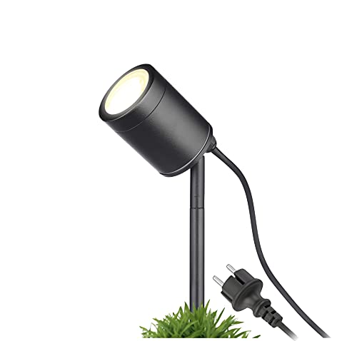 lambado® Kompakte Gartenleuchte mit Erdspieß inkl. LED 5W warmweiss dimmbar - Schwarze Gartenstrahler wasserfest IP67 für außen - schwenkbar inkl. 1,5m Kabel mit Stecker von lambado