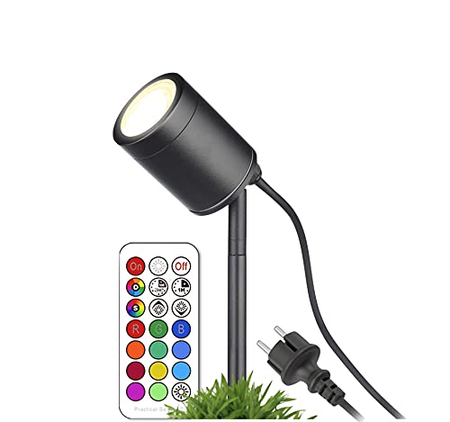 lambado® Kompakte LED Gartenleuchte mit Erdspieß und RGB Farbwechsel - Schwarze Gartenstrahler wasserfest IP67 für außen - schwenkbar inkl. 1,5m Kabel mit Stecker von lambado