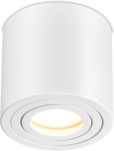 lambado® LED Aufbauleuchte für Feuchtraum/Deckenstrahler Set inkl. 230V 5W GU10 Spots dimmbar - Wasserschutz für Bad & Außen - Aufbaustrahler IP44 in weiss von lambado