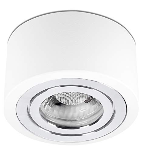 lambado® LED Aufbauleuchte für Feuchtraum/Deckenstrahler inkl. 230V 5W Spots dimmbar - Wasserschutz für Bad & Außen - flacher Aufbaustrahler IP44 in weiss von lambado