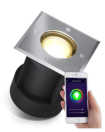 lambado® LED Bodeneinbaustrahler für Aussen mit RGB Farbwechsel dimmbar - Alexa & Google Home steuerbar per App - Bodenleuchte/Bodenstrahler IP67 aus Edelstahl - Befahrbar & Wasserdicht von lambado