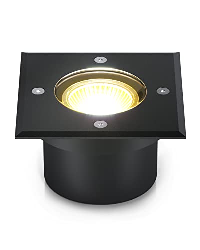 lambado® LED Bodenstrahler für Außen - extra flach, wasserdicht & befahrbar inkl. 5W Strahler warmweiss dimmbar - Schwarz eckige Bodenleuchte/Bodeneinbaustrahler IP67 für Terrasse & Garten von lambado